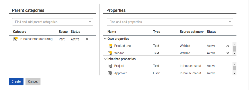 Selecting specific properties for the sub-category, such as Product line and Vendor
