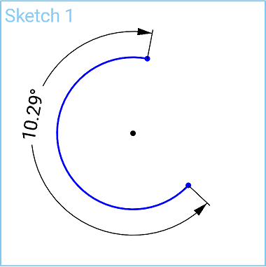 Example of Arc length/curve length dimension 