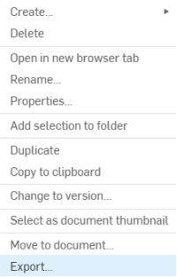 Example screenshot of Export highlighted from the drawing tab context menu