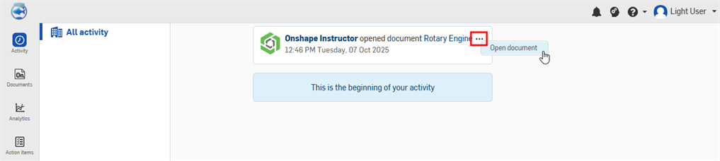 Example of view of Activity page