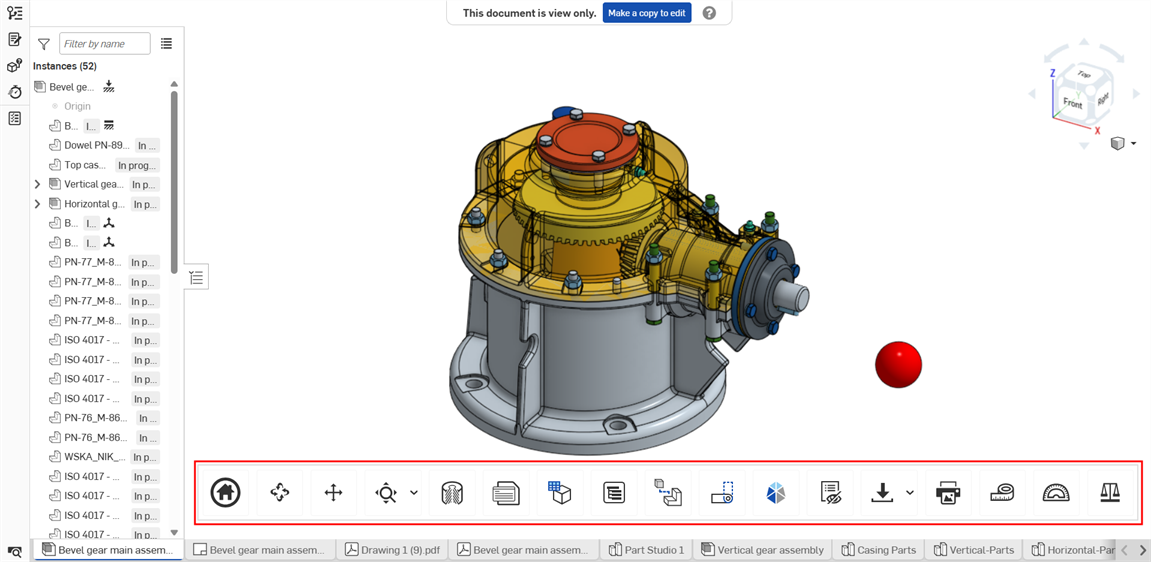 Screenshot of Part Studio with view only toolbar outlined in blue