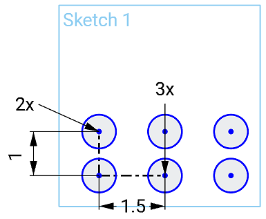Example of Linear Sketch Pattern tool in use, after the pattern is created