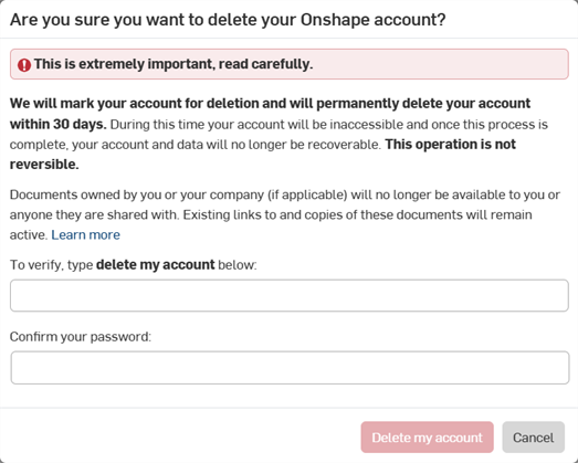 Important warning notice before deleting your account