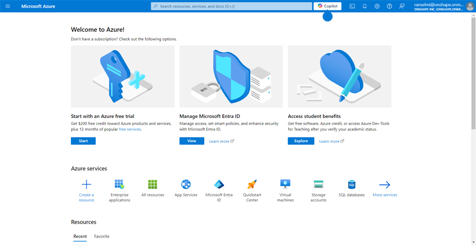 Signing into the Microsoft Azure portal