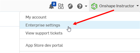 Going into My Account menu and clicking the Enterprise settings button