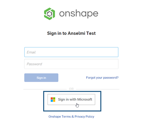 Signing into Onshape using the Sign in with Microsoft (SSO) button