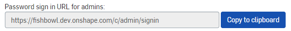 Example showing the Password sign in URL for admins