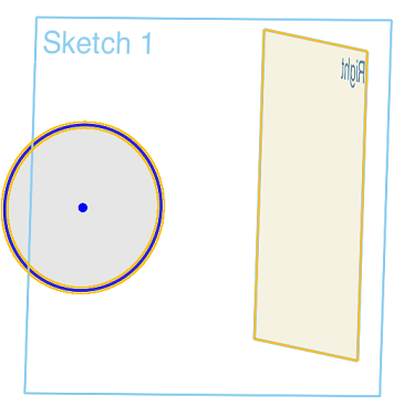 Example of Tangent tool in use, selecting a circle and a plane