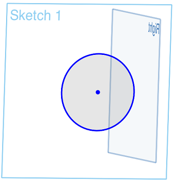 Example of Tangent tool in use, after the circle and plane are made tangent to each other