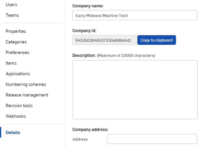 Company settings: Details