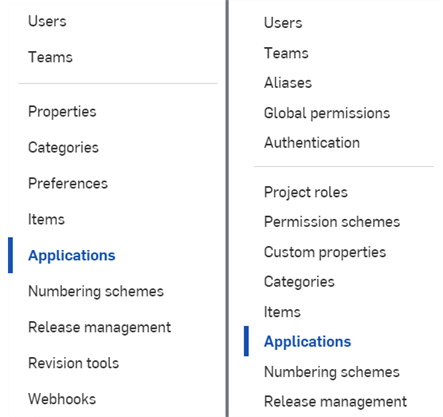 Company / Enterprise settings: Applications