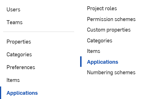 Company / Enterprise settings: Applications