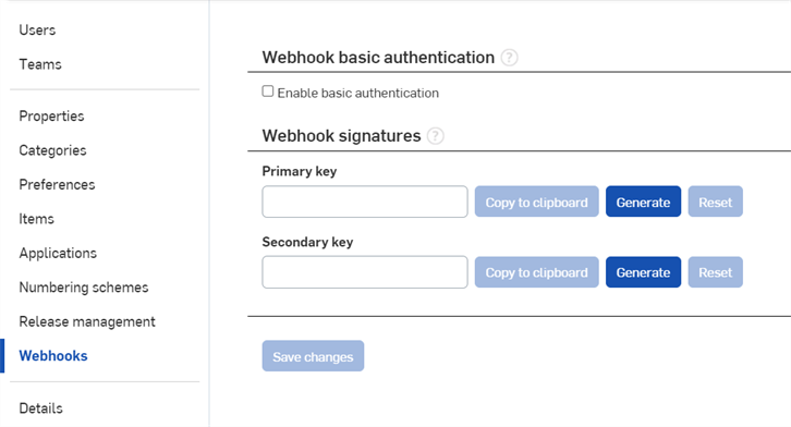 Company settings: Webhooks