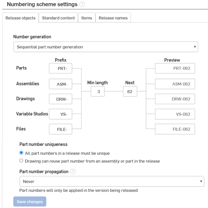 Company settings: Numbering schemes