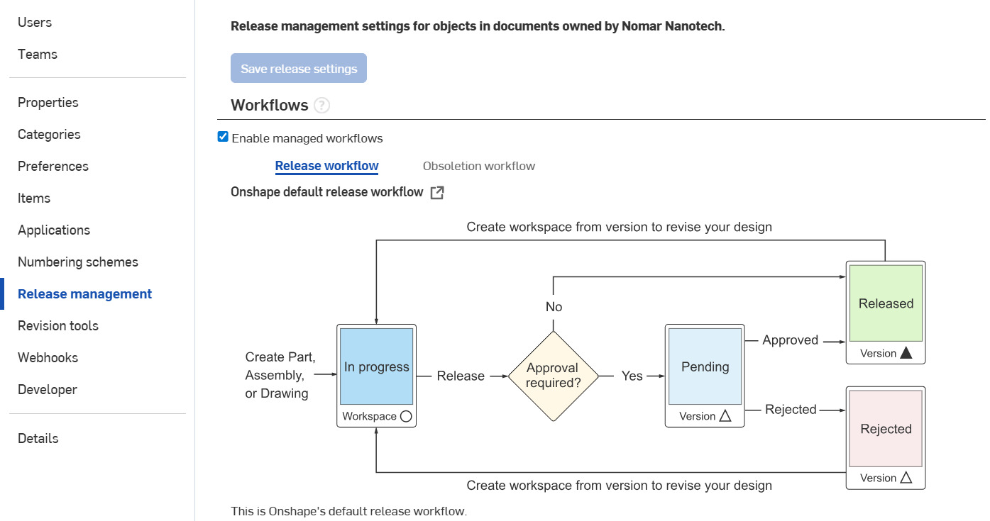 Company settings: Release management