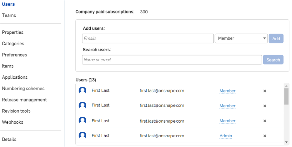 Company settings: Users