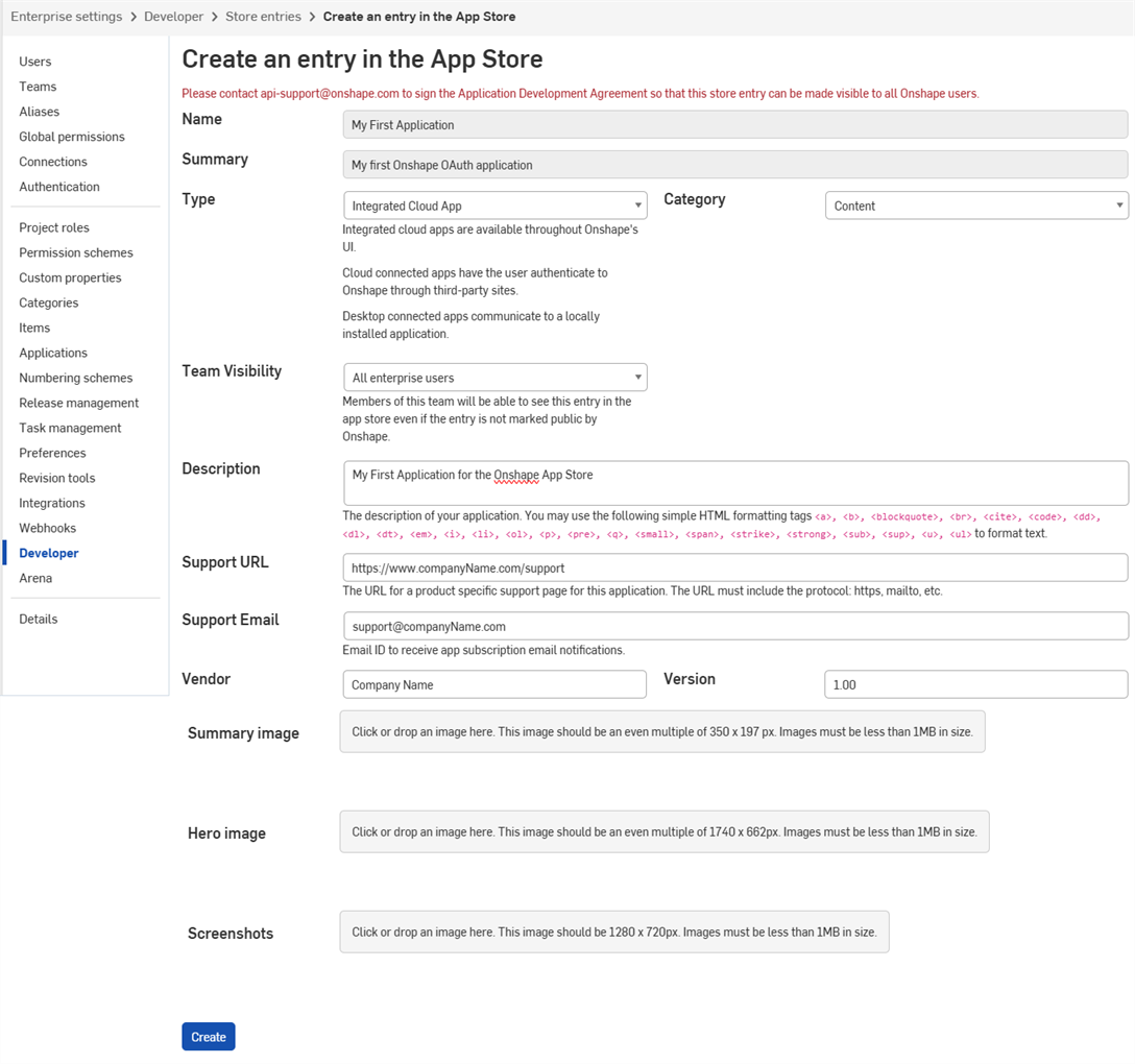 Create an app store entry form