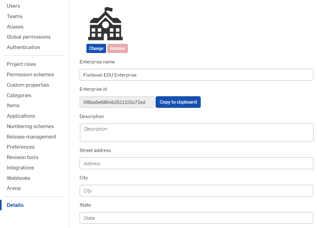 Enterprise settings: Details