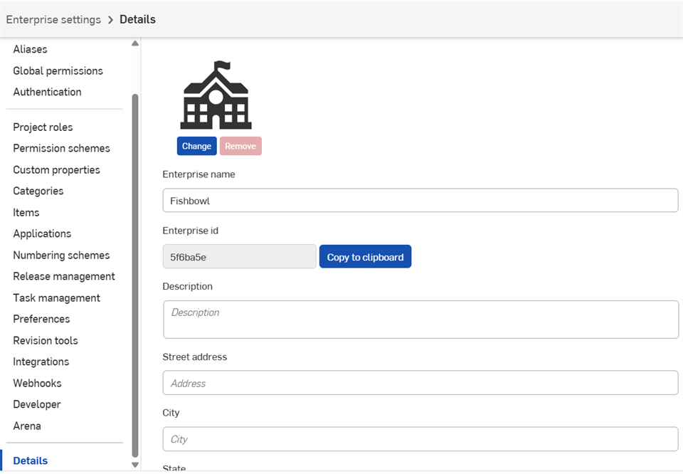 Enterprise settings: Details