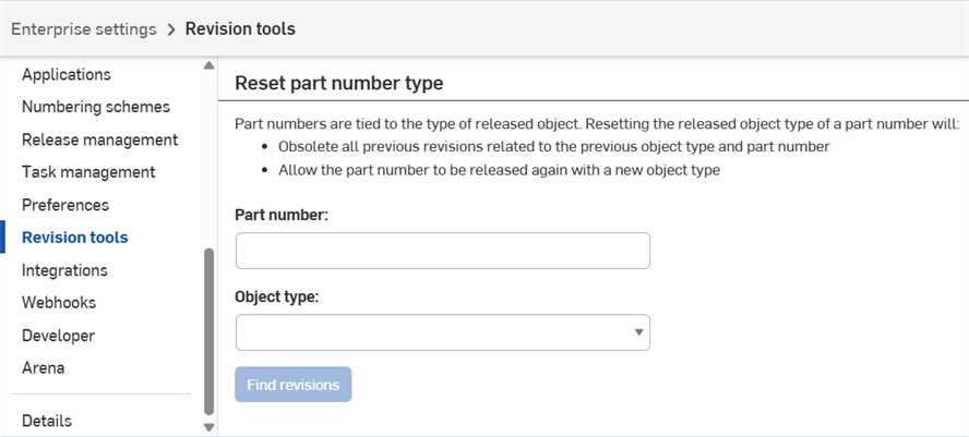 Enterprise settings: Revision tools