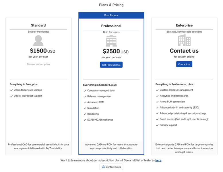 Plans and Pricing page
