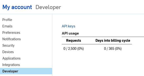 My Account: Developer