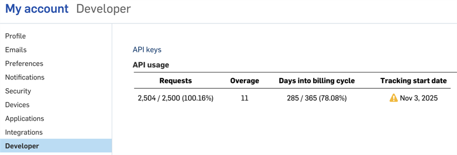 My Account: Developer