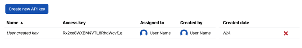API keys listed in the developer screen
