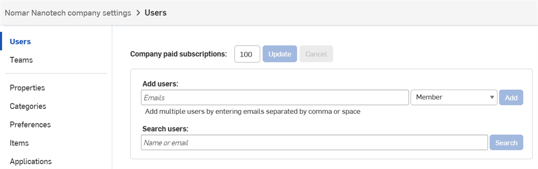 Selecting Users from the left side navigation menu