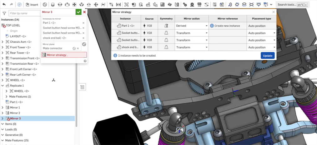 Assembly mirror with versioned parts example