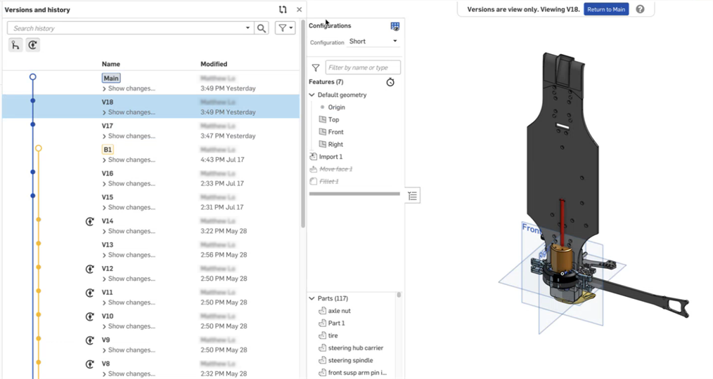 Assembly mirror with versioned parts example