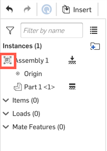 Screenshot of the Assembly list with the rigid icon outlined in red