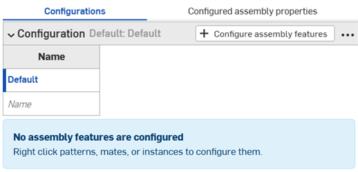 Default configuration input table added to the configuration panel