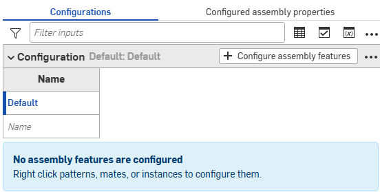 Default configuration input table added to the configuration panel