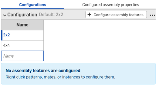 Configuration input table with rows for 2x2 and 4x4