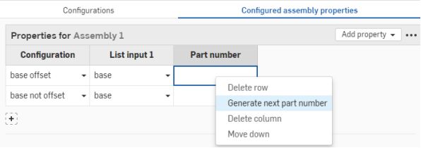 Part Number Drop Down Menu with Generate Next Part Number highlighted