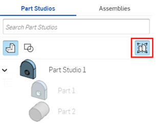 Inserting a rigid Part Studio in the insert parts and assemblies list