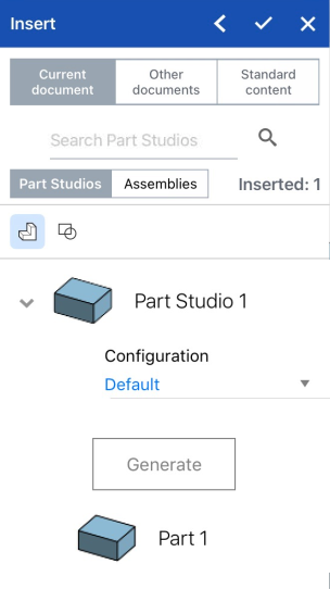 Parts Options with Configuration set at default