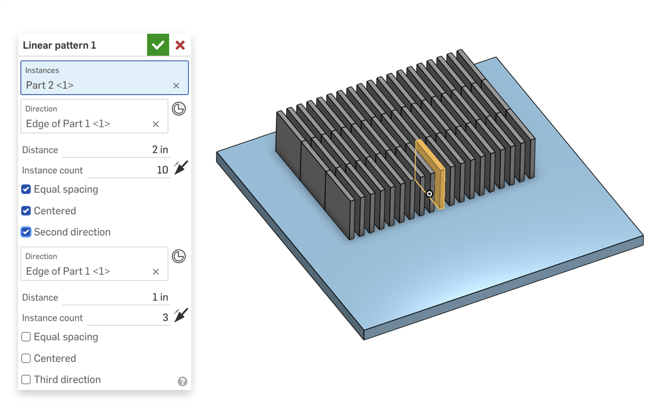 Assembly Linear Pattern feature - using a Second direction