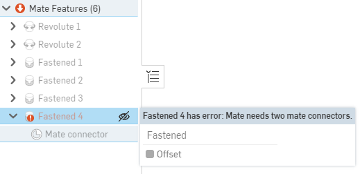 Obtaining more information about the error by hovering over the error in the Mate list