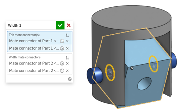 Width mate example in a U-joint.