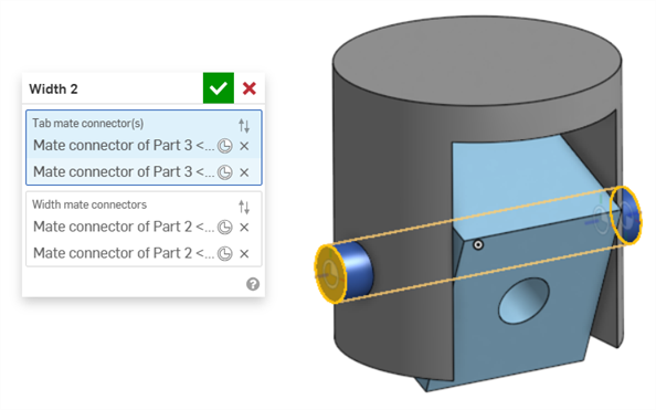 Width mate example in a U-joint.