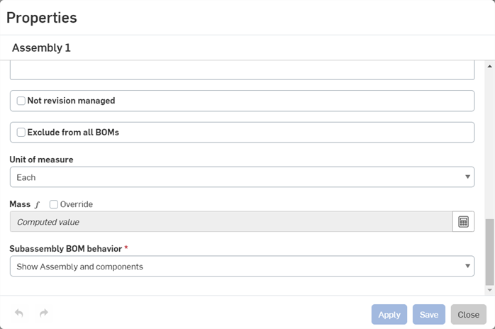 Assembly Properties dialog