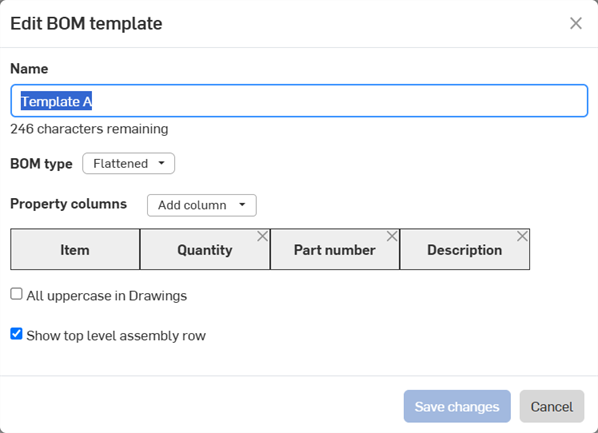 Editing a BOM template