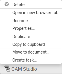 Screenshot of a CAM Studio context menu