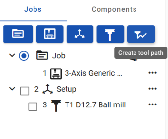 Create tool path icon highlighted in Jobs section