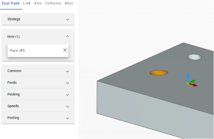 Screenshot of CAM Studio interface Hole option