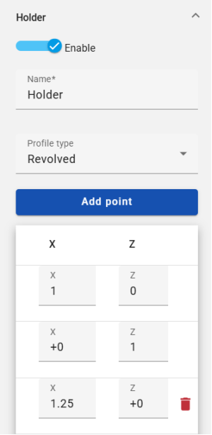 Screenshot of the Tool panel Holder section in CAM Studio