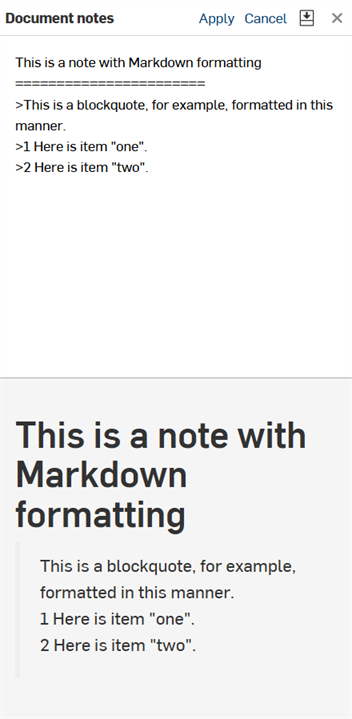 Example of a Document note with Markdown formatting
