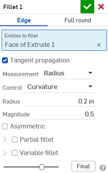 Example of active selection field after a selection is made in graphics area